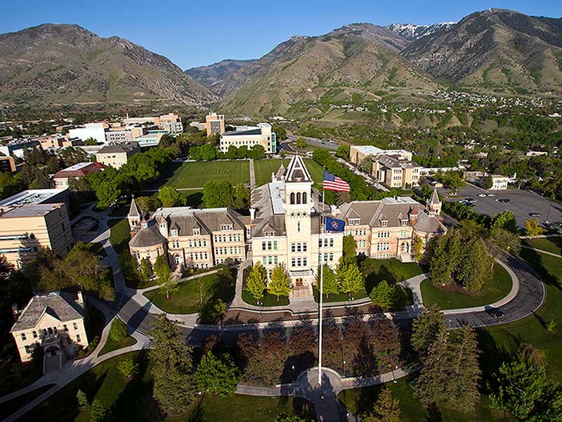 Logan Utah Cache Valley with Utah State University and mountain backdrop