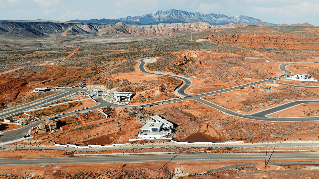 Washington City Utah with red rock desert landscape and new residential development