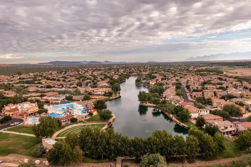 Sahuarita Arizona Rancho Sahuarita community with Santa Cruz Mountains backdrop