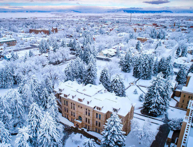 University of Wyoming campus with the Snowy Range in the background