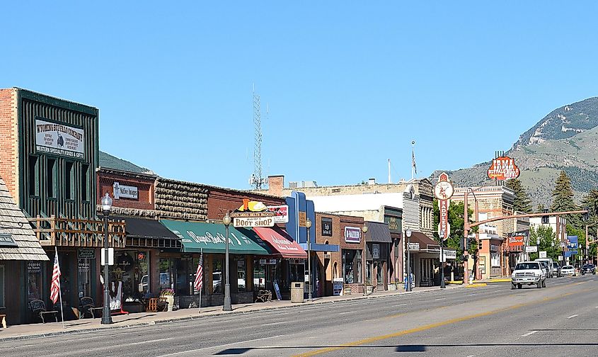 Historic downtown Cody Wyoming with the Absaroka Mountains in the background