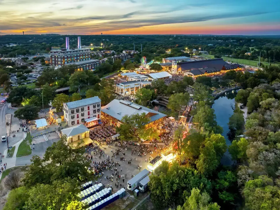New Braunfels Texas river district and historic downtown near San Antonio and Austin