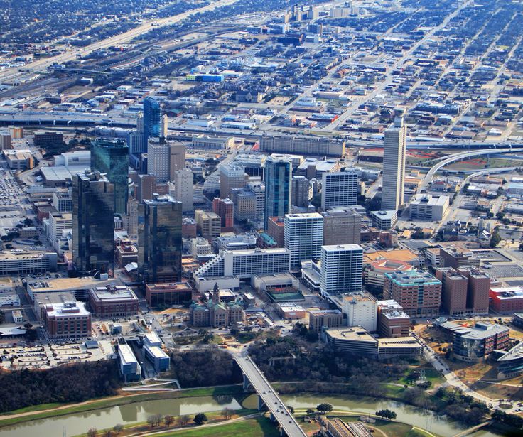 Fort Worth skyline with downtown towers and the Stockyards