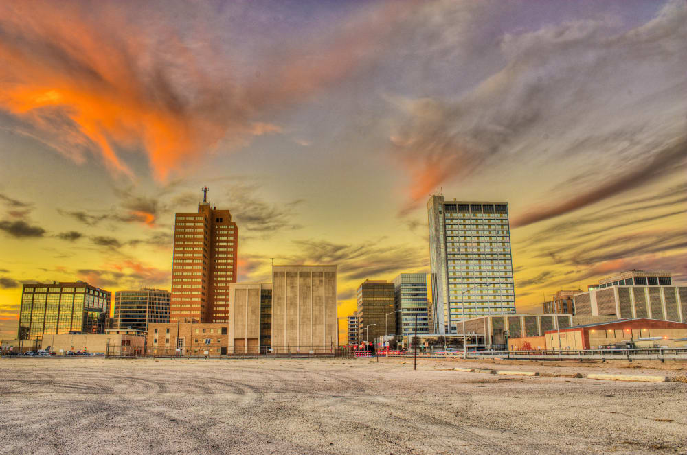 Midland Texas downtown skyline and Permian Basin oil field