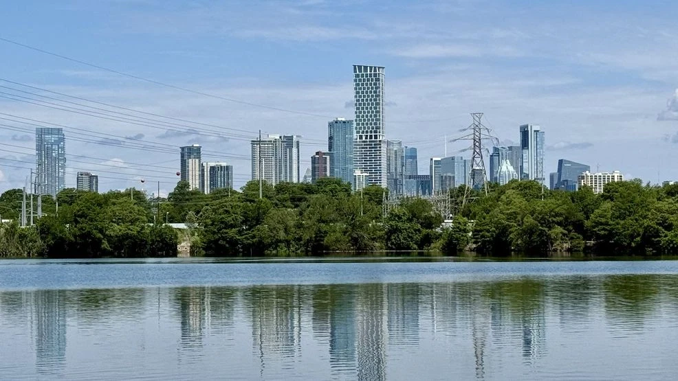 Austin skyline with downtown towers and Lady Bird Lake