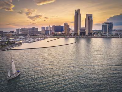 Corpus Christi Texas skyline and bay waterfront