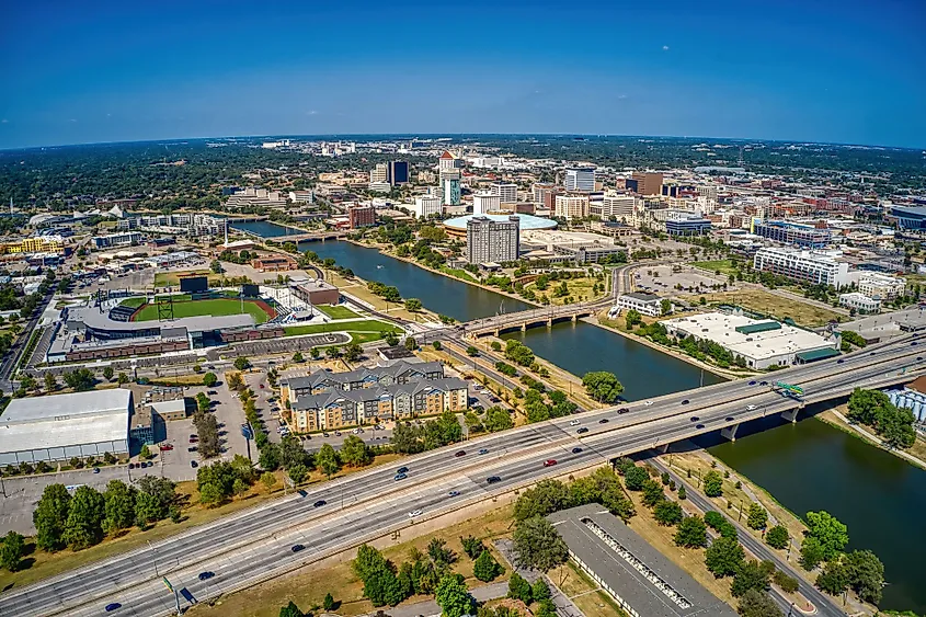 Wichita Kansas skyline and Arkansas River corridor