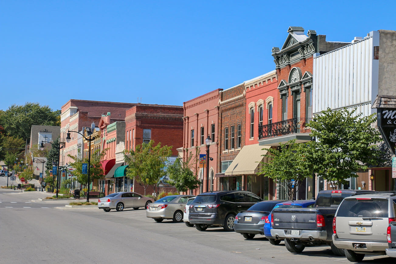 Historic downtown Plattsmouth Nebraska at the confluence of the Platte and Missouri Rivers